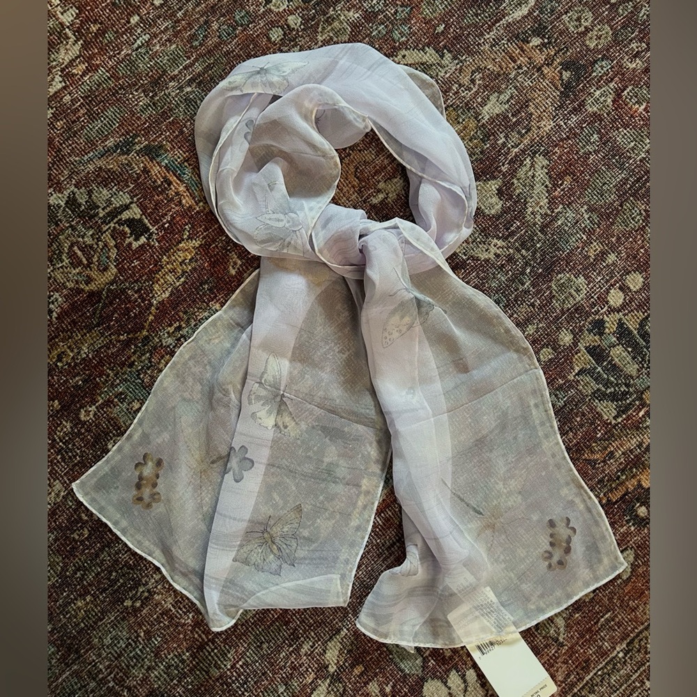 Vintage Elaine Gold Silk Scarf Purple Butterflies